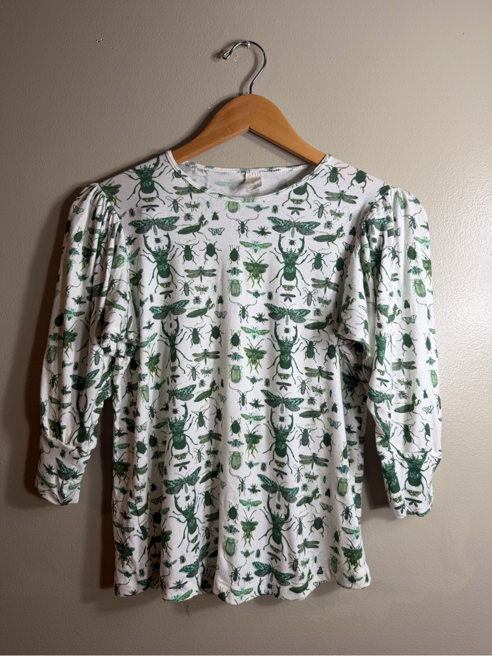 Kate Quinn The Woods Bug Print Puff Sleeve Top Womens Medium Cottagecore